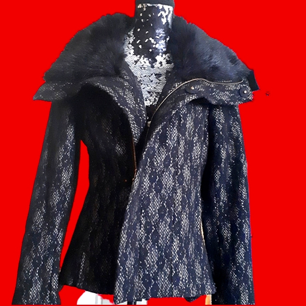 Vintage Bebe black lace jacket with faux fur
